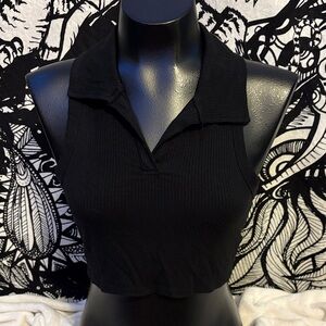 Almost Famous Black Collared Crop Top